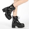 7.5cm  Big Size 43 Platform Chunky Heel Zipper Goth Motorcycle Boots Women Black Fashion Punk Cool Combat Ladies Shoes