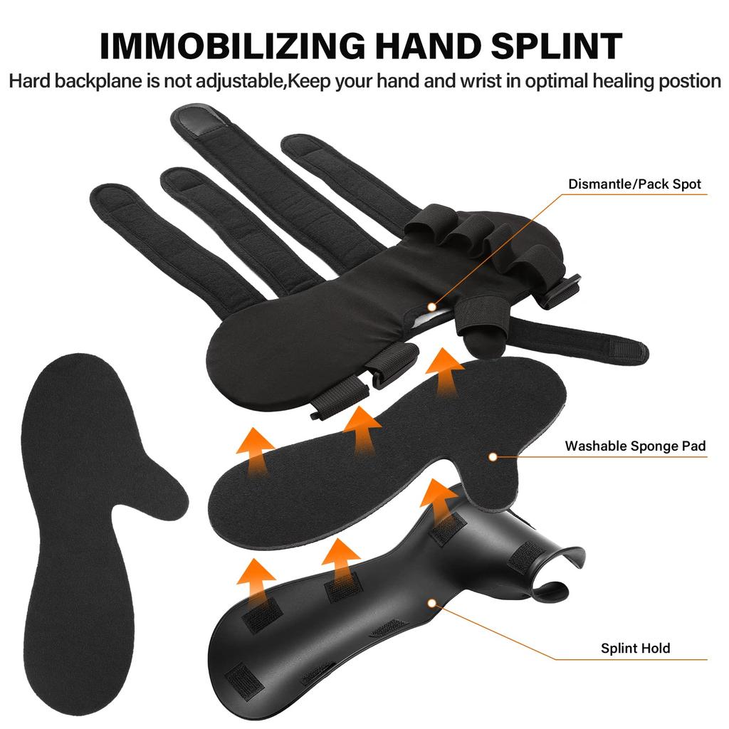 Stroke Hand Night Immobilizer Wrist Finger Wrist Finger Resting Hand Splint For Carpal Tunnel Pain Splint, Brace, Brace, - (Left, Black)