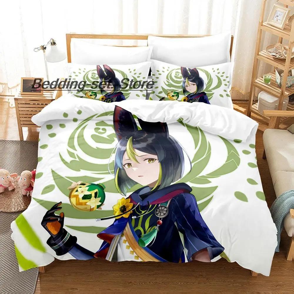 Kawaii Genshin Impact Tighnari Set da letto Singolo Piazza e Mezzo Matrimoniale Queen King Set da letto per camera da letto per adulti e bambini Set copripiumino
