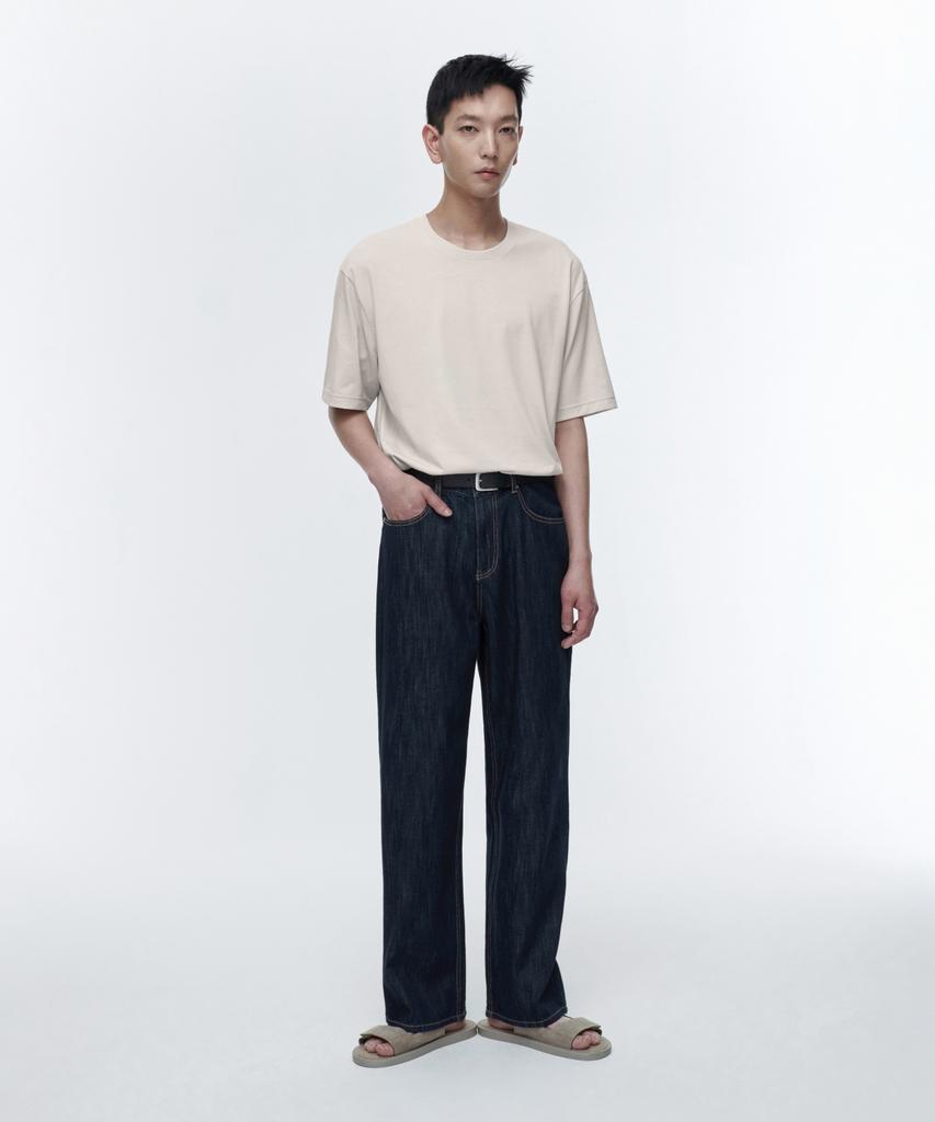 MUSINSA STANDARD Linen-Like Wide Denim Pants [Deep Indigo]