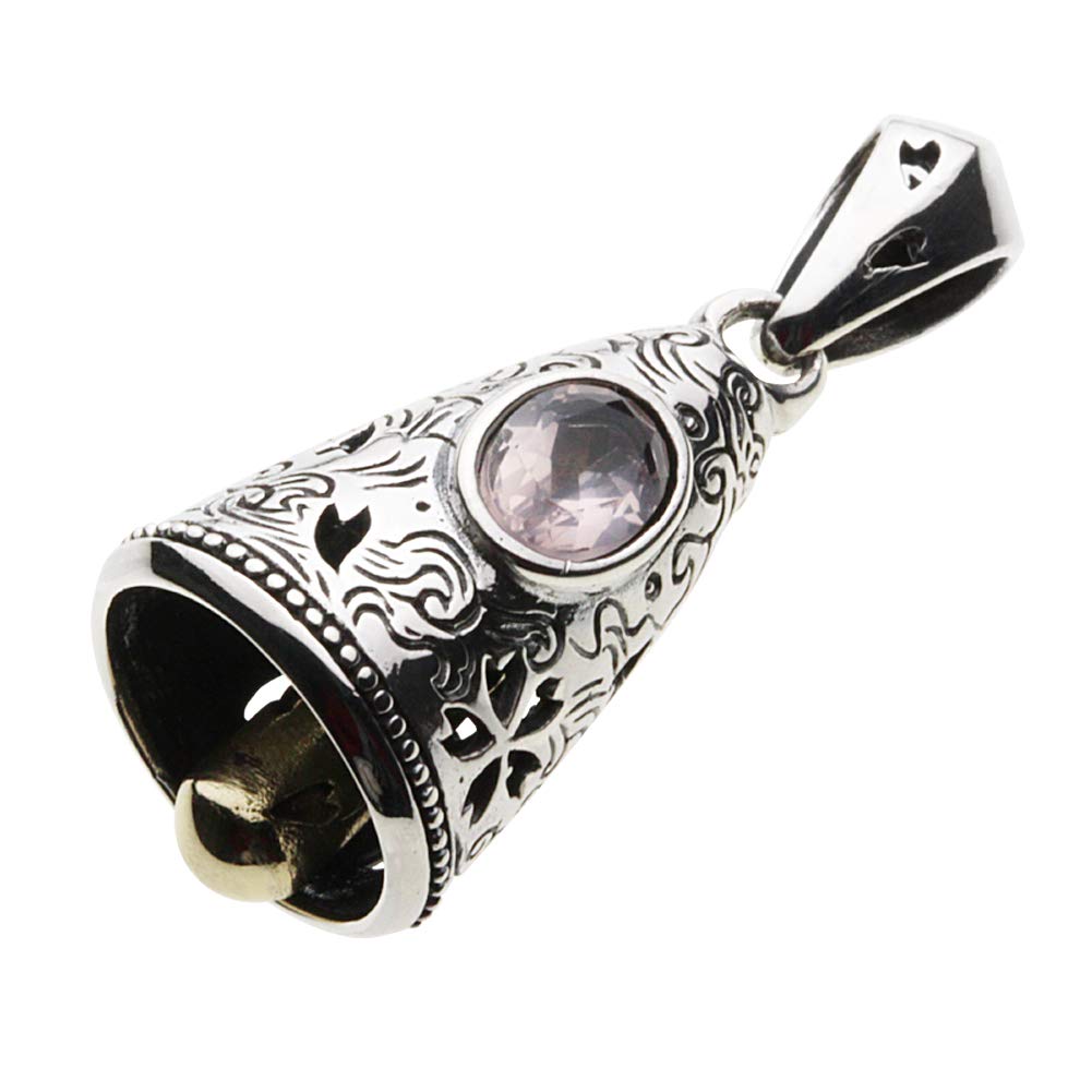 

[Cenote] Japanese Pattern Cherry Blossom Bell Pendant with Rose Quartz [Silver 925 Accessory] p0708