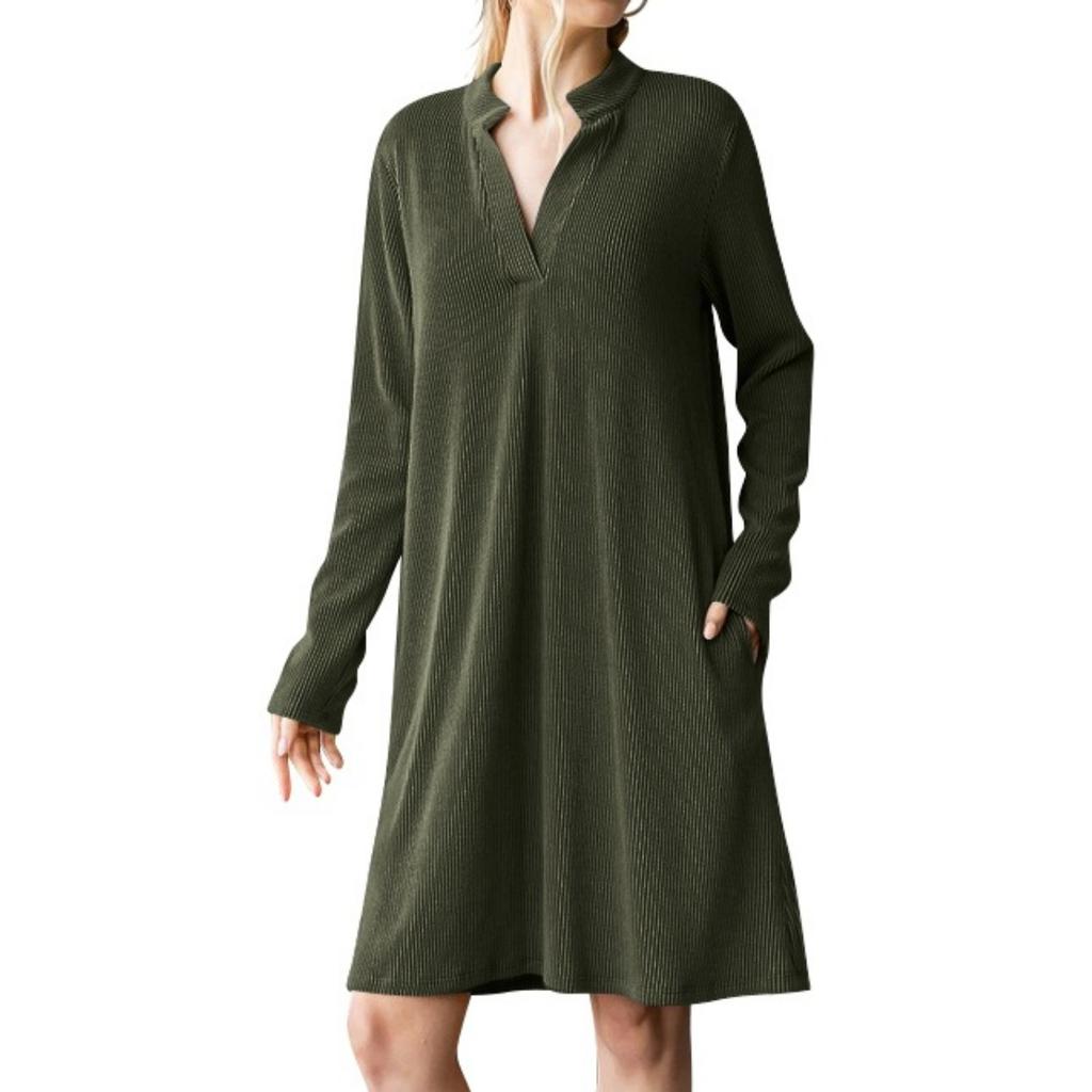 Fall Winter Women's V Neck Long Sleeve Loose Dress Casual Daily Dress For European American Crossborder Outfit