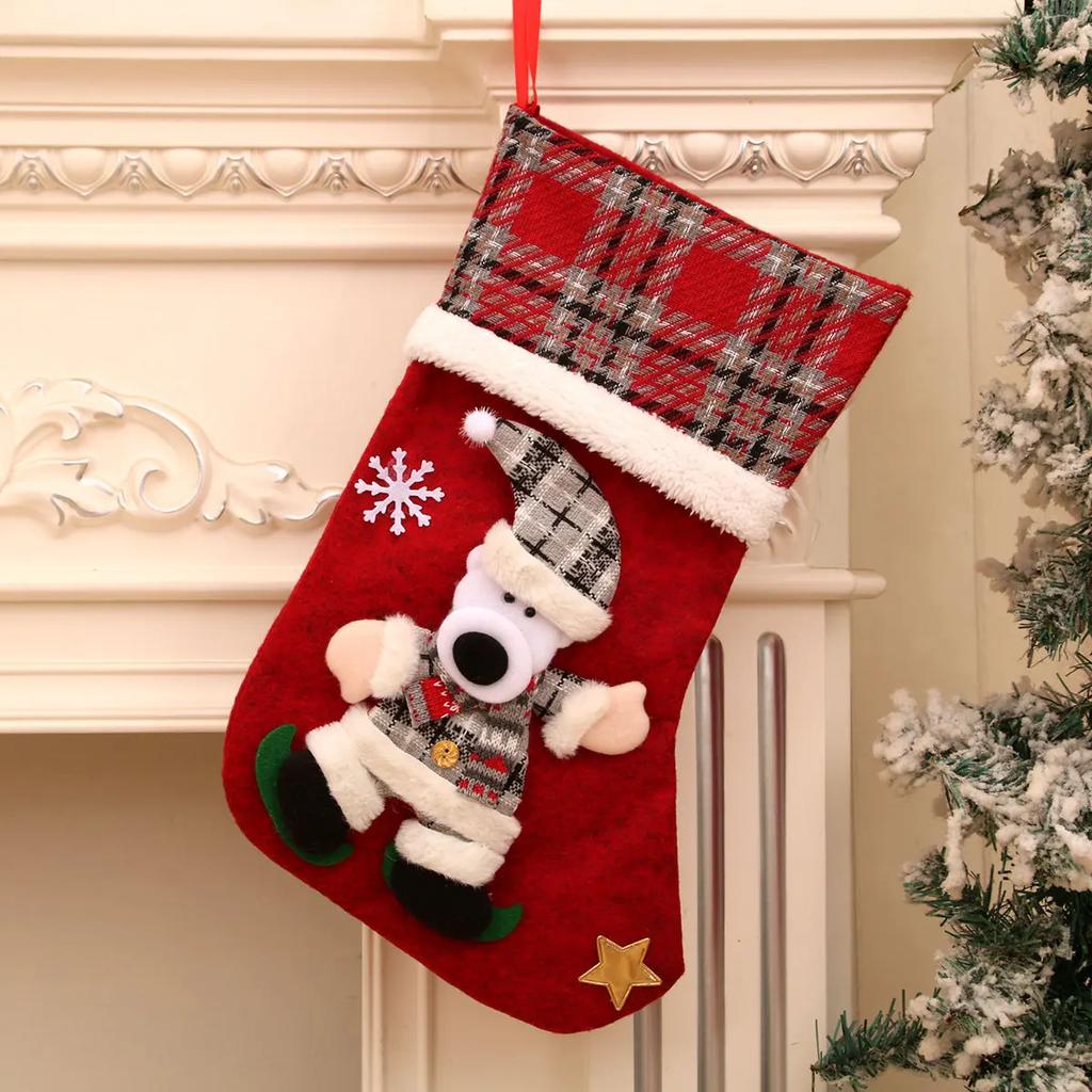 New Large 3D Doll Christmas Socks Festival Decorations Children's Gift Bags Candy Bags