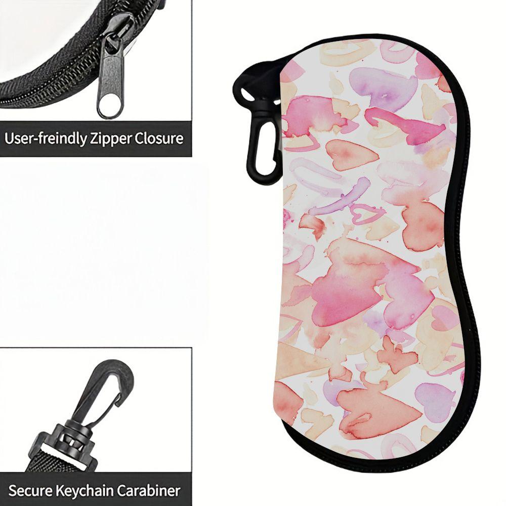 Watercolor Pink Hearts Print Soft Eyeglasses Sunglasses Case, Portable Lightweight Fabric Eyewear Pouch, Protective Glasses Holder for Travel Daily