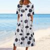Women Dress Floral Print O Neck Short Sleeve A-line Pockets Loose Hem Mid-calf Length Soft