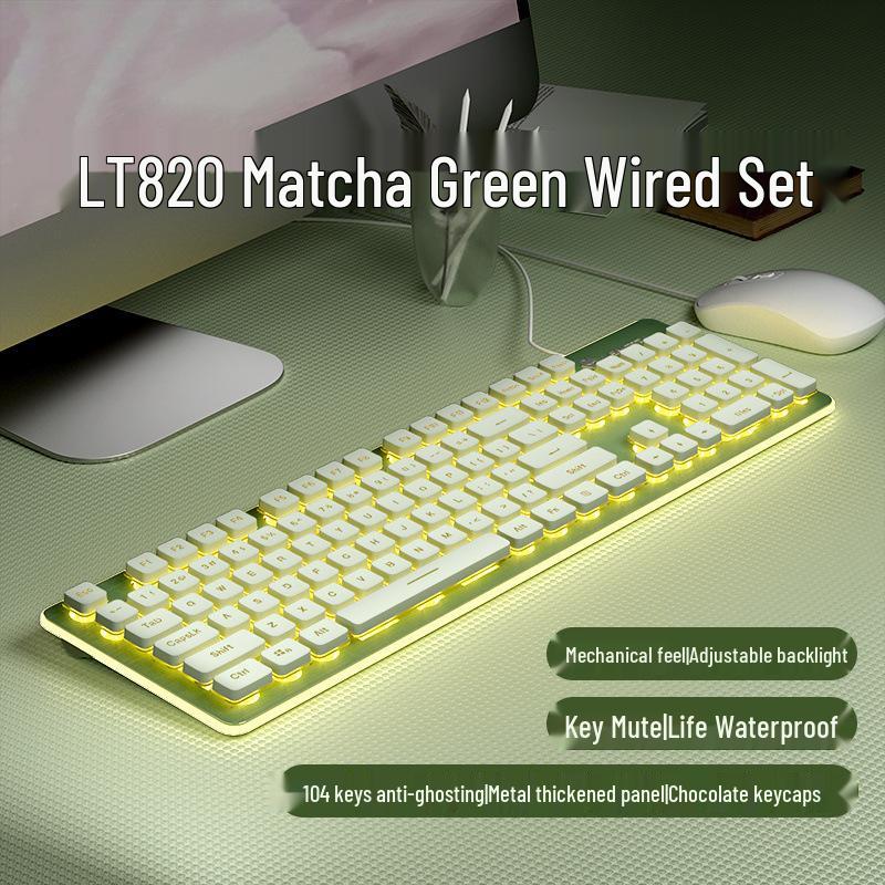 Ultra-Quiet Illuminated Mechanical Feel Wired Keyboard & Wireless Mouse Set for Office & Tablet Use