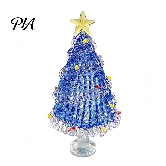 Christmas Atmosphere Decor Hand Blown Glass Tree Figurine with Golen Star, Desktop Ornament Gift Mini Xmas Ornament, Handmade Holiday Decoration