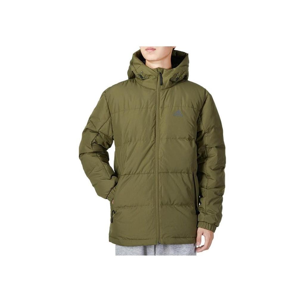 adidas Logo Hooded Down Jacket Olive HN2093