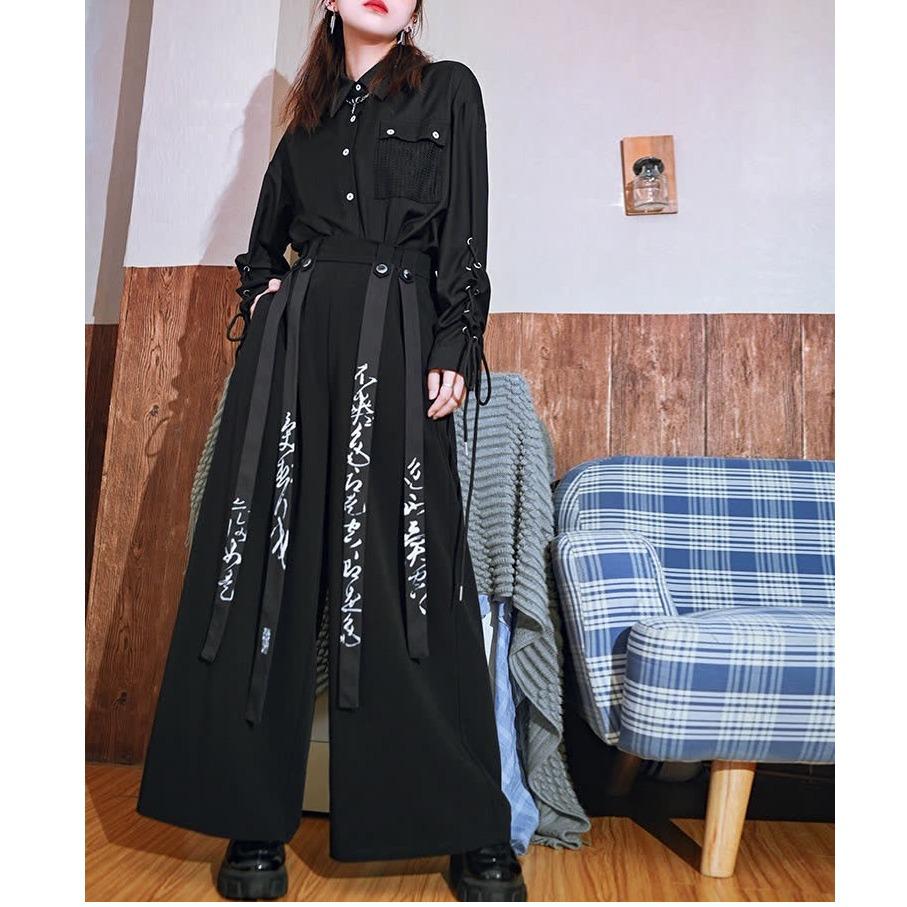 

Autumn Retro Chinese Style Black Wide-Leg Pants Medium чёрный