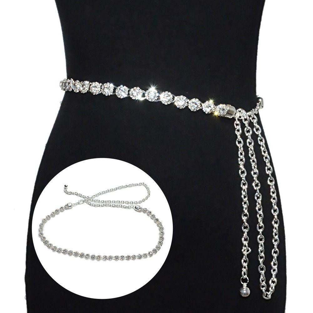 Jeans Decorative Luxury Thin Waistband Rhinestone Waist Band Metal Chain Belt Slimming Cummerbands