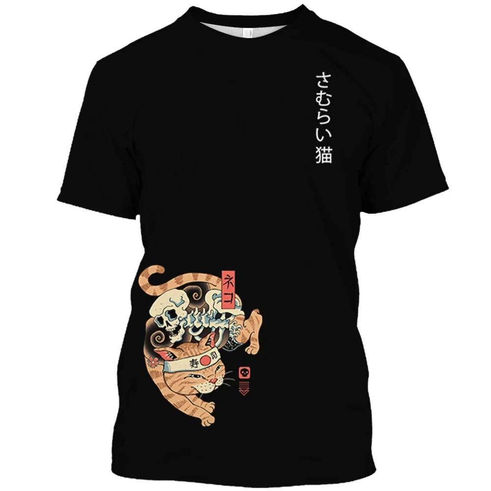 Zwierzęcy nadruk kota męska koszulka Harajuku śliczne luźne topy z krótkim rękawem moda proste t-shirty ponadgabarytowe mężczyźni kobiety odzież unisex