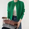 New Arrivals Open Run Women Round Neck Ribbed Knit Cardigan Semi Crop Button