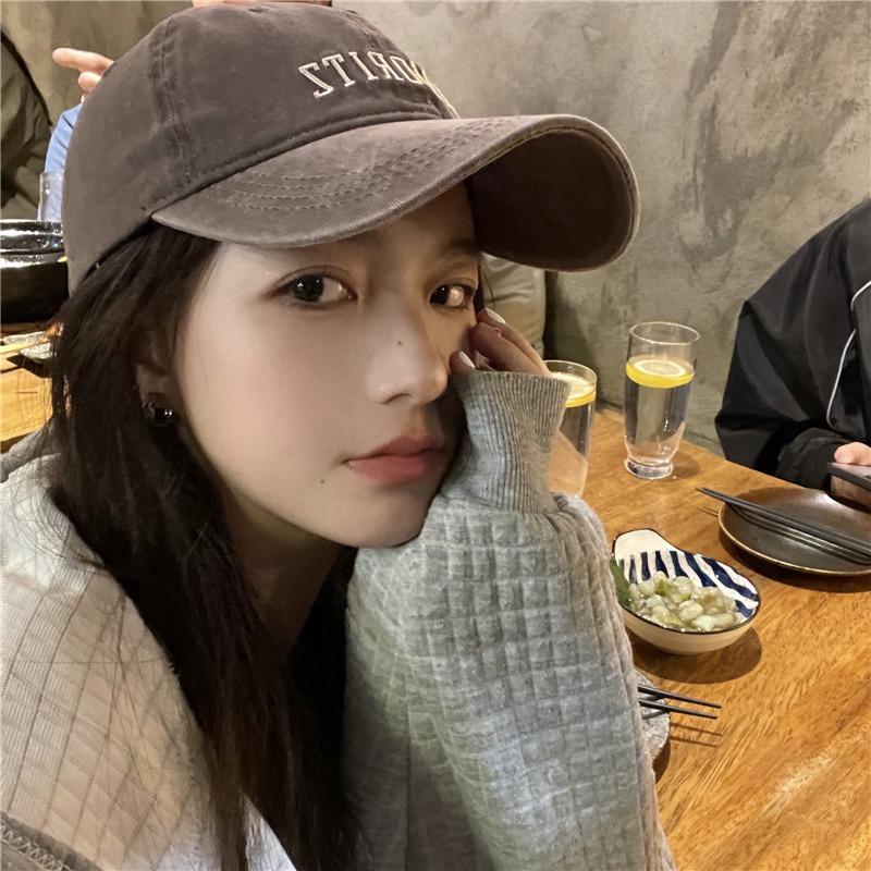 Denim hat women's summer new embroidery letter brown cap street racket sunshade versatile casual baseball cap