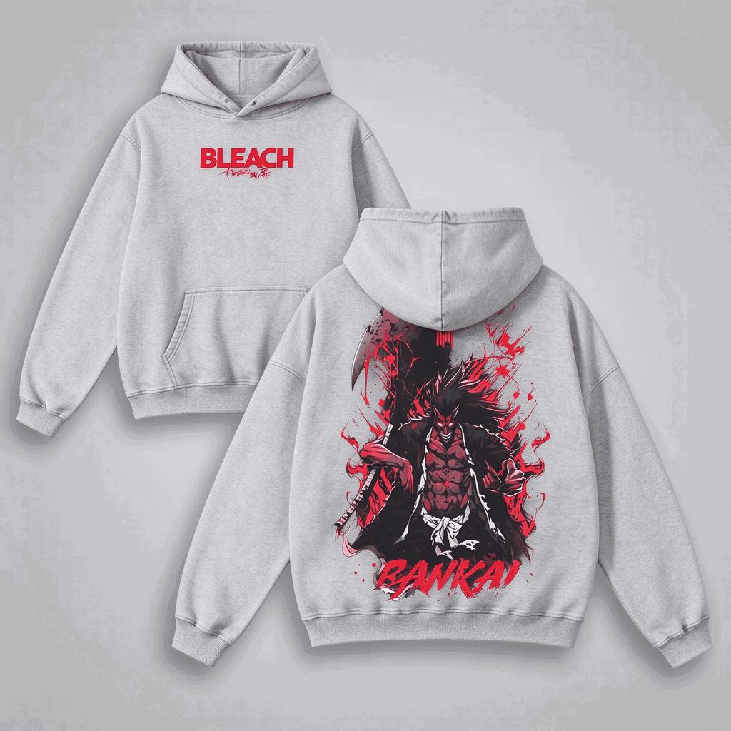 Anime Bleach Zaraki Kenpachi Print Hooded Men Women Hoodies Vintage Washed Sweatshirt Casual Cotton Pullover Harajuku Streetwear