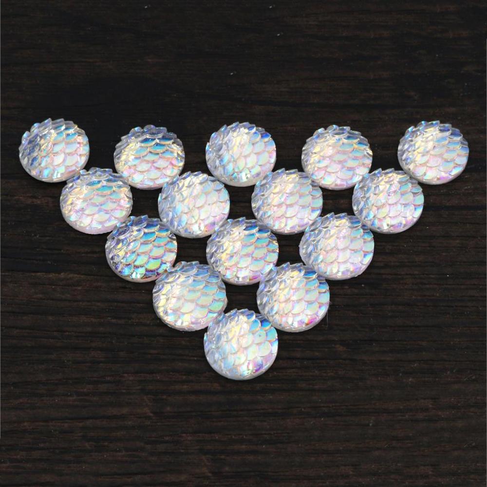 40pcs 8mm 10mm 12mm Mix Colors Mermaid Fish Scale Flat back Rhinestone Round Cabochon Embellishment Scrapbooking DIY Crafts