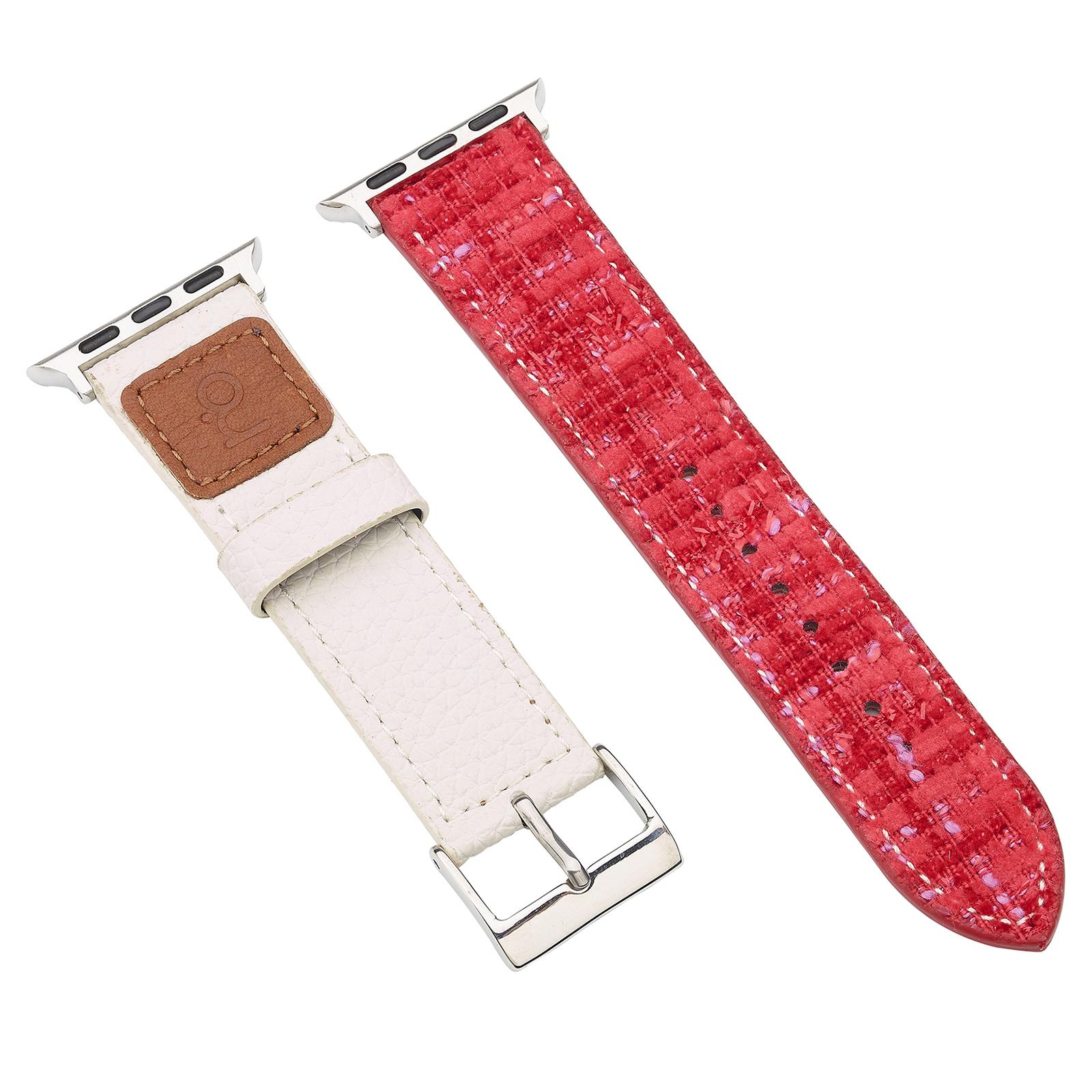 

Wool+Leather Strap for Apple Watch Series 10 42mm/9 8 7 41mm/SE (2023) SE (2022) SE 6 5 4 40mm/3 2 1 38mm Red+White