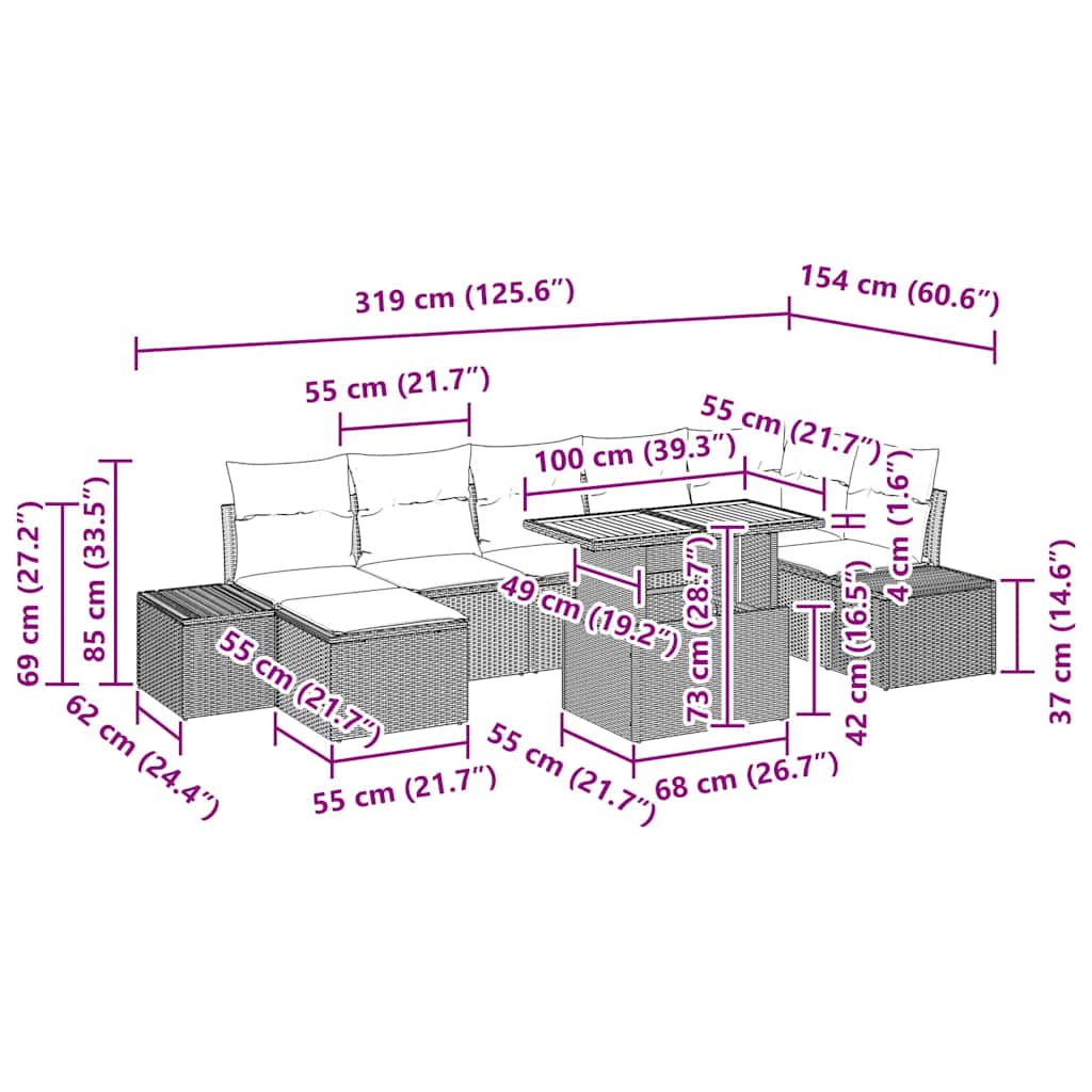 Garden Sofa Set with Cushions 8 Pcs Beige and Grey
