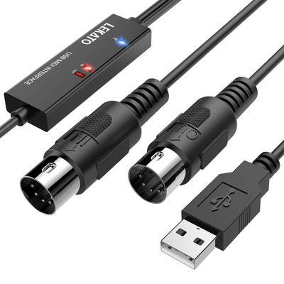 LEKATO 5-Pin To Din MIDI Cable, USB Interface for Keyboards, Easy Connection To Computers, High Transmission Efficiency, 1.98m (USB)