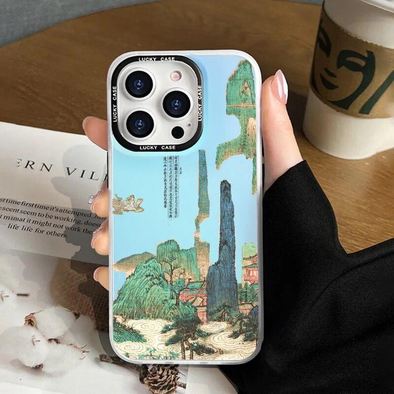 Husa pentru telefon peisaj pentru iPhone 12 Husa iPhone 13 11 15 14 Pro Max XR XS X 7 8 Plus SE 2020 Husa moale rezistenta la socuri cu peisaj laser