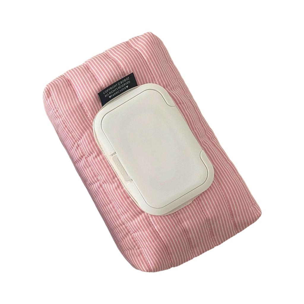 Quilted Stripe Fabric Wipes Pouch Durable Polyester Car Organizer With Flip Top For Wet Tissues Storage