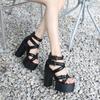 Punk Rock Style Platform Sandals Women Ankle Strap Belt Buckle Hegith Heels 14cm Sexy High Heels Shoes Cut Out Plus Size