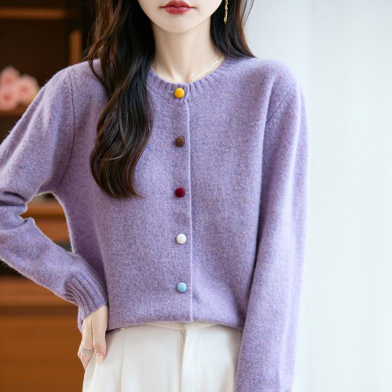 QingHe Cashmere Women's 30% Cashmere Cardigan - Soft & Warm Wool Blend Sweater