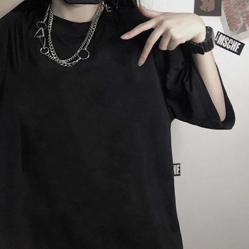 Summer Y2K Tee Women T-shirt Punk Print Dark Grunge Loose Streetwear Gothic Tops Oversized Unisex Tshirt Emo T Shirt Girl Clothes