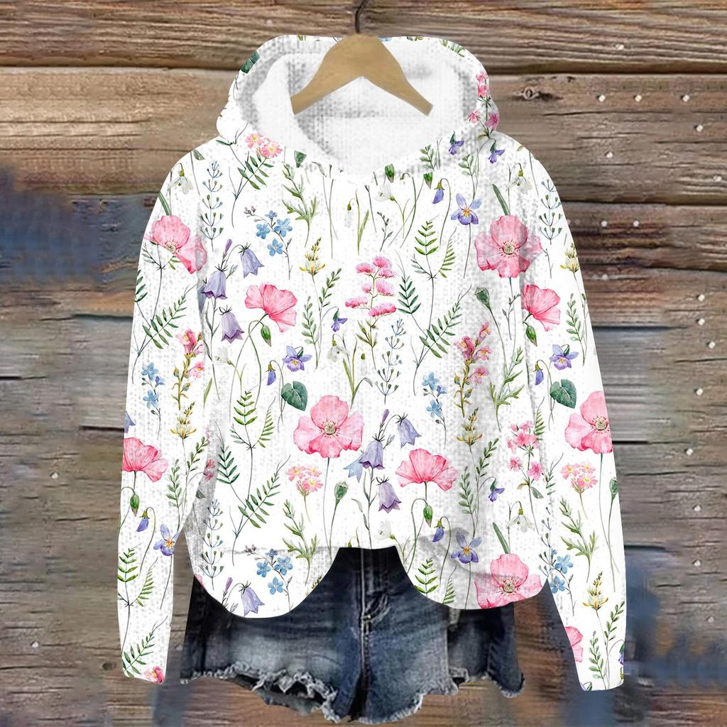 Women's Knit Sweater Cute Shirt Fall Crewneck  Pullover Tops Hoodied Sweatshirt