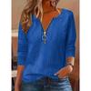 Autumn and Winter New Solid Color V-neck Zipper Long Sleeve Casual Comfortable Fashion Large Size Women's Top