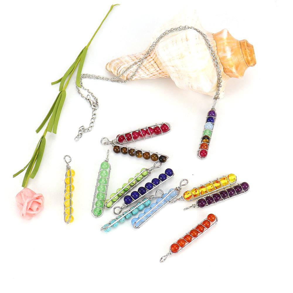 Hand-Wound Colorful Beaded Crystal Agate U-Shaped Pendant Necklace N122