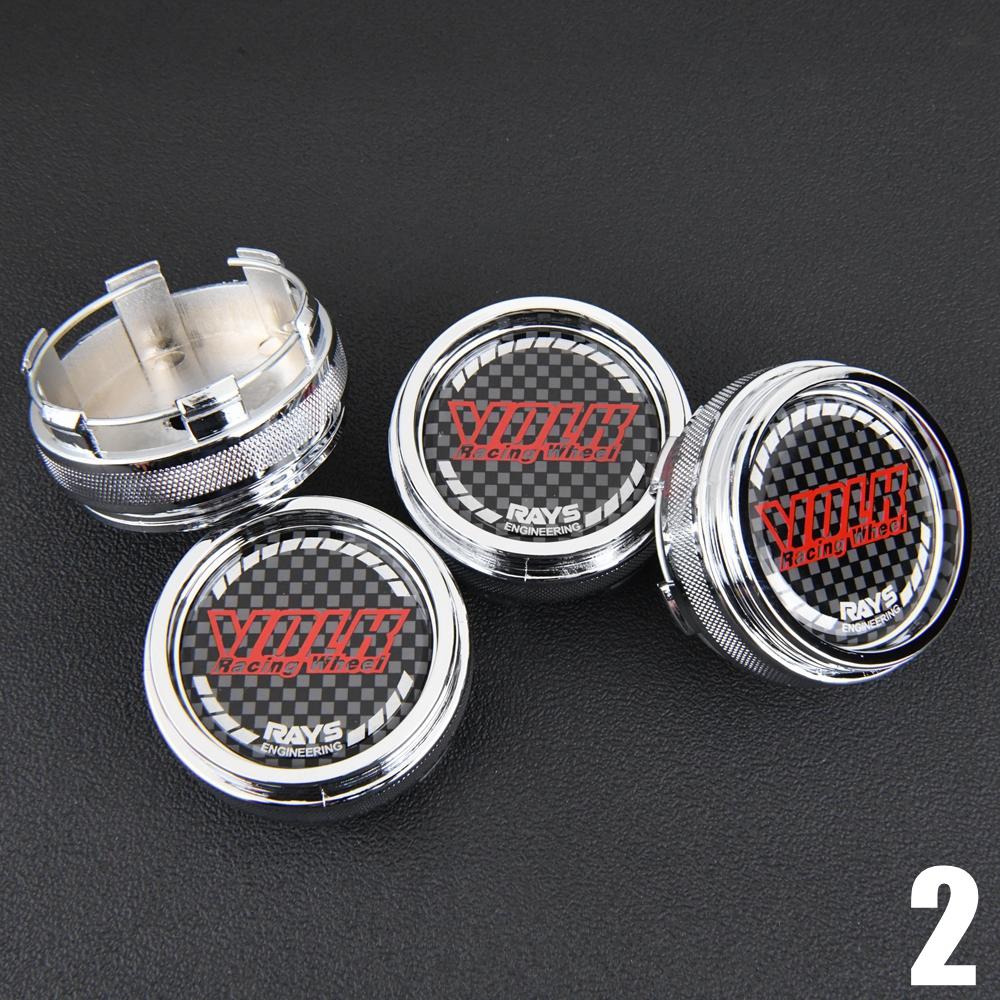 4PCS JDM Sport Rim Cap Clip 62mm VOLK RAYS Emblem Sticker Wheel Center Hub Caps Car Cover Cap Black & Silver