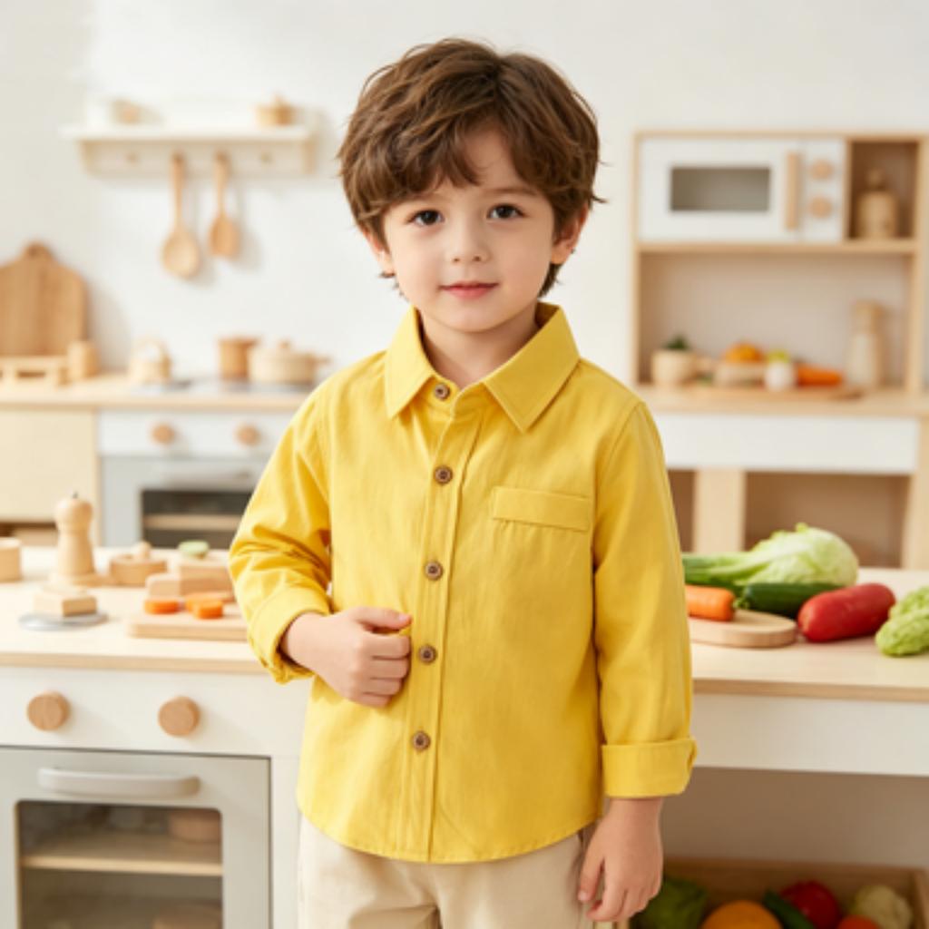 Boys' Long Sleeve Color Shirt Korean Casual Top for Everyday Wear