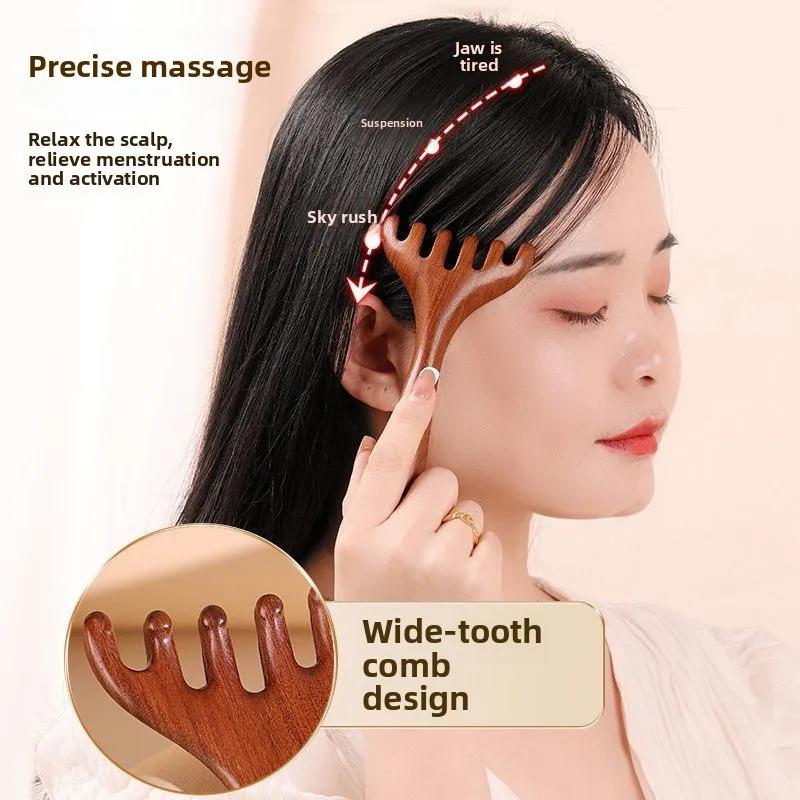 Pure Natural Six-Claw Head Massage Meridian Comb Health Care Wood Handle Tool for Lymphatic Scraping and Unblocking Artifact