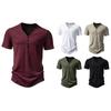 Men's Bamboo Cotton Buttoned V-Neck Short-Sleeve T-Shirt, European Size, Solid Color, Breathable, Simple Design