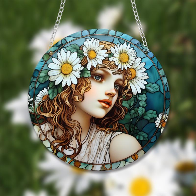 4PCS Acrylic Disc Pendant With Chain European Retro Pendant Colorful Flower Women s Pendant Accessories