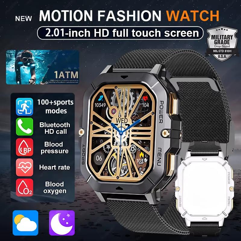 2025 New Men Sports SmartWatch 2.02in Screen Blood Oxygen Heart Rate Bluetooth Talking Watch 100+ Sport Mode Outdoor Smart Watch