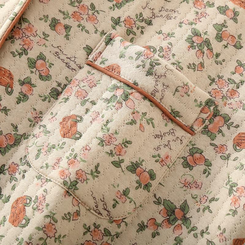 Women's Pajamas Suit Thick Warm Cardigan Winter Pyjamas Sets Long Sleeve Flower Print Home Clothes Sleepwear