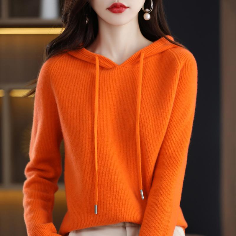 INDFS Женская мода повседневная осень-зима однотонный принт длинный рукав с капюшоном свитера S 2518₽