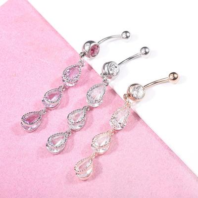 Baumelnde Bauchnabelringe aus CZ-Sugical-Stahl mit Wassertropfen für Bauchnabelpiercing für Frauen