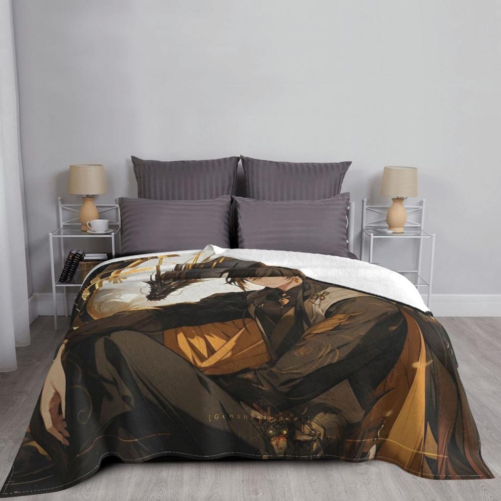 Genshin Impact Zhongli Blanket Flannel Textile Decor Anime Game Cartoon Portable Super Soft Throw Blanket for Home Car Quilt