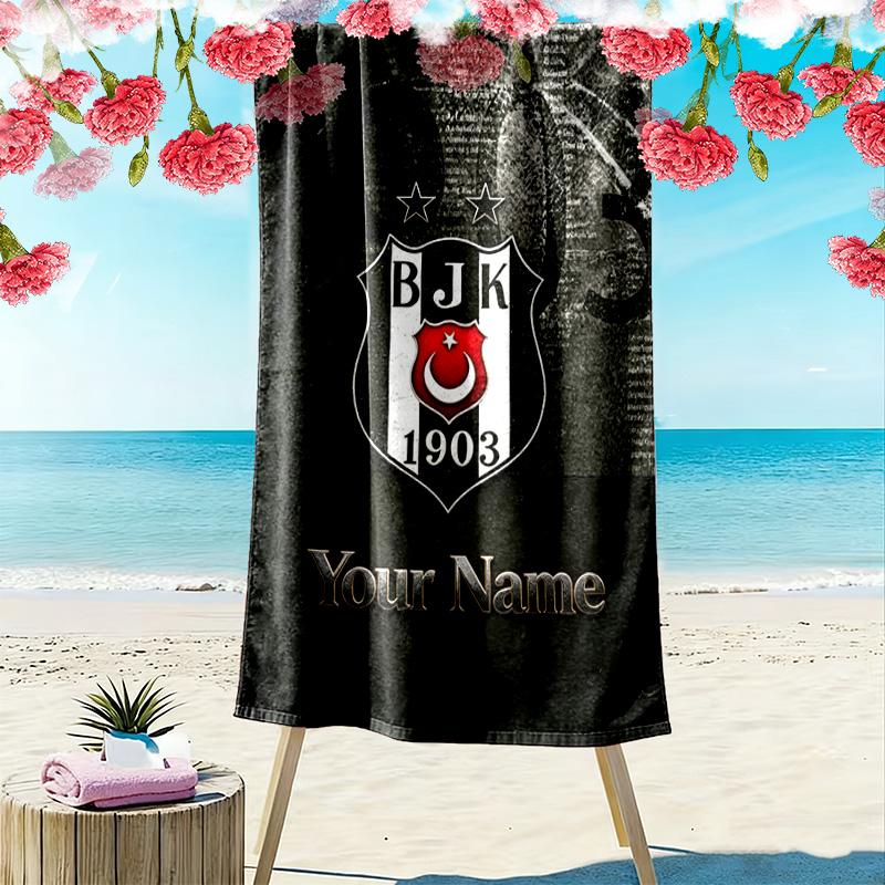 Name Personalisiertes Besiktas Motiv Strandtuch, Großes Weiches Schnelltrocknendes Handtuch für Strand Camping Schwimmen