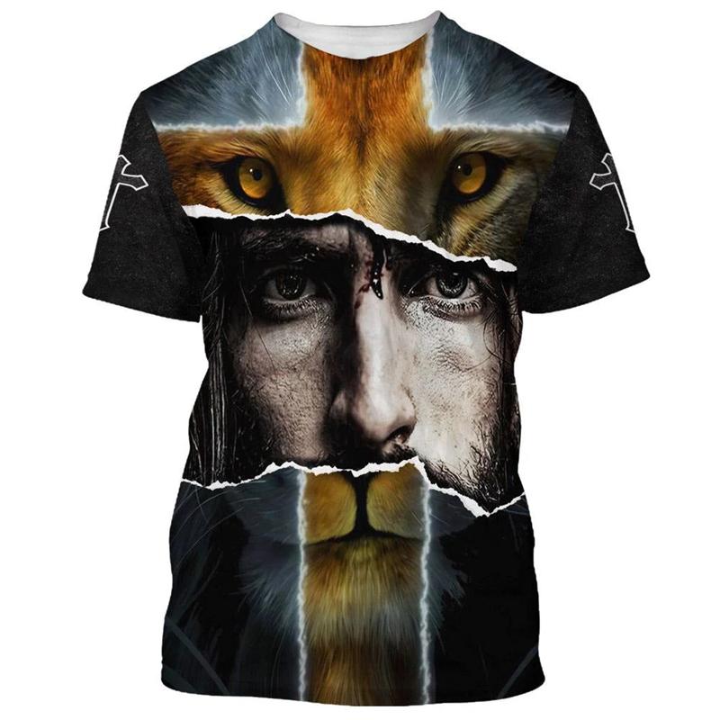 Vintage Men's T Shirts 3D Print Jesus Graphic T-shirt Round Neck Oversized Men Clothing Unisex Harajuku Short Sleeve Women Tee