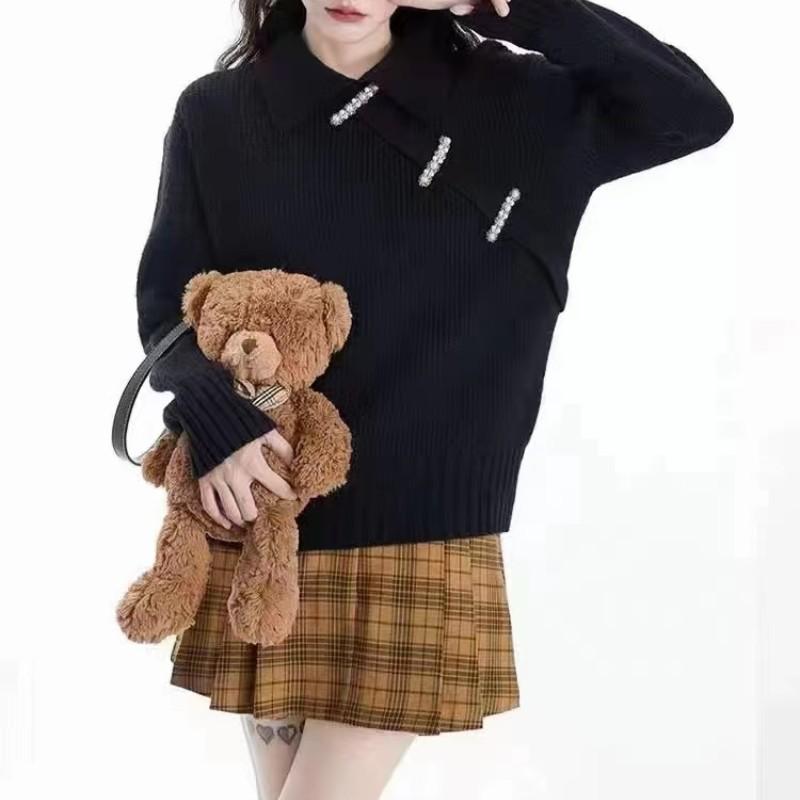 Polo collar loose pullover autumn and winter antique new top lazy chic knitted sweater women's trend