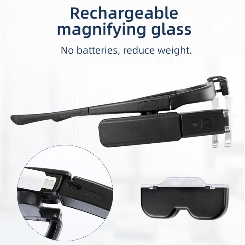 USB Rechargeable Headband Loupe Illuminated Magnifier Electronic Professional Increase Loupes Binocular Glasses for Reading
