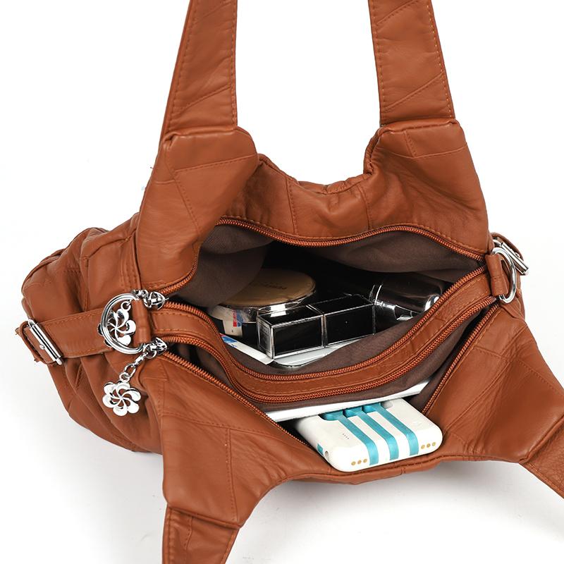 Women's Soft Leather Shoulder Bag Large Capacity Tote Bag Middle-aged Mother Crossbody Bag