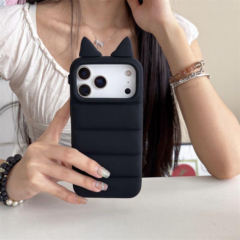 Kawaii 3D Angels Wings Bear Rabbit Cat Ears Solid Color Phone Case for iPhone 17 16 15 14 13 Pro Max Plus Soft Silicone Shockproof Protective Cover