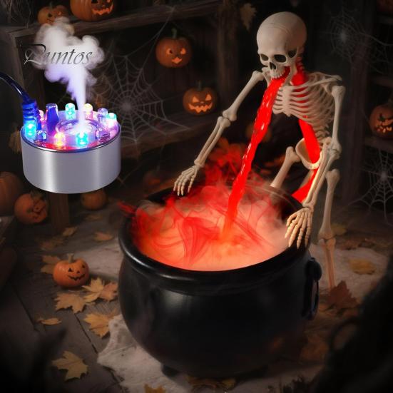 Dark Themed Tabletop Ornaments Halloween Witch Cauldron Fog Machine, Ultrasonic Mist Maker with Glowing LED, Spooky for Haunted House Party