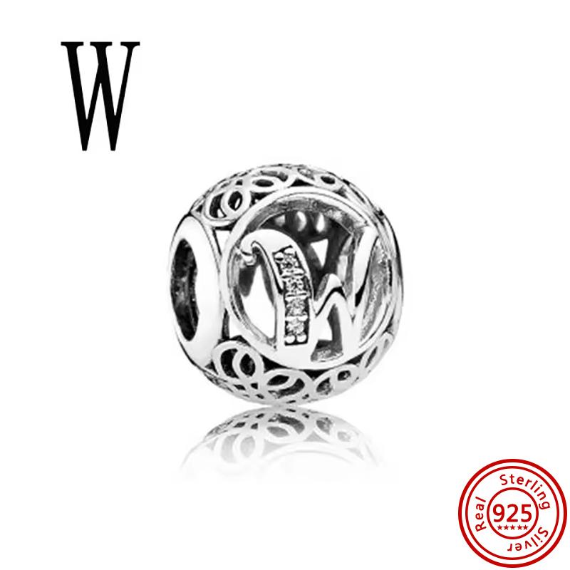 925 Massivkupfer Unendlichkeitssymbol Hohl Rund A-Z 26 Alphabetbuchstaben Glänzende Zirkonia-Perlen Passend für Original Pantaro Charms Armband