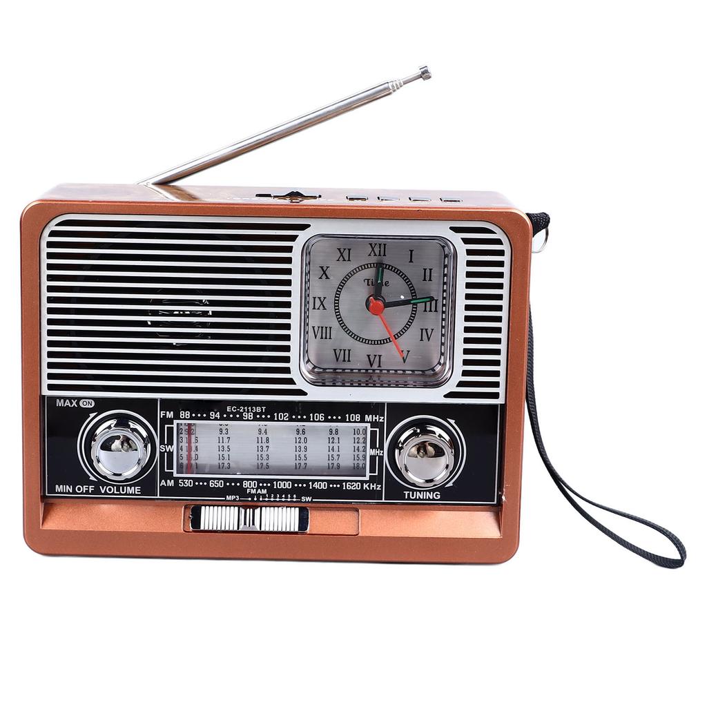 Vintage Radio Multifunctional AM FM SW Band Clock Flashlight Function Retro Bluetooth Speaker for