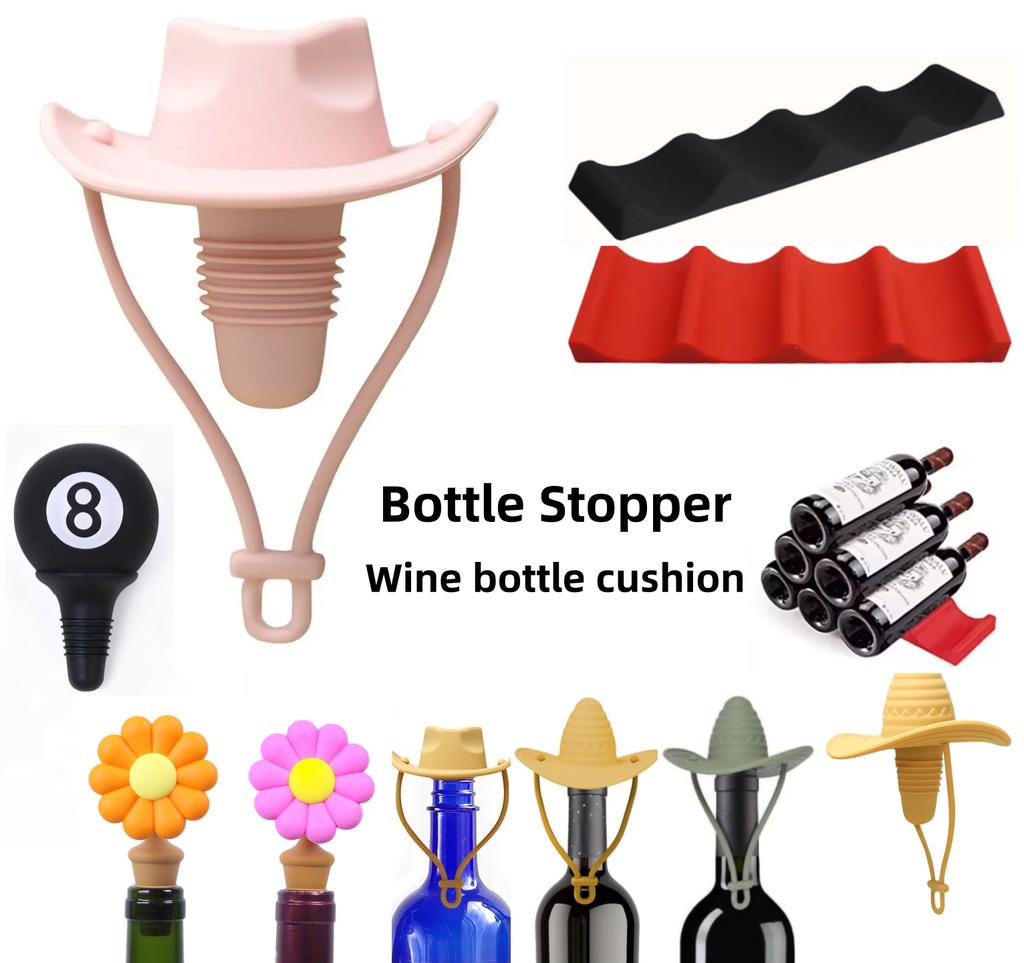 Wine Bottle Stoppers Silicone Champagne Bottle Cowboy Hat Funny Stopper Foldable Silicone Bottle Holder Rack Bottle Stacker Rack